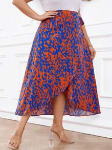 Celure Plus Allover Print Knot Side Wrap Skirt - Multicolor - View 3