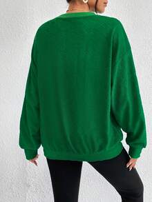 SHEIN Essnce 素色落肩袖運動衫 - 綠色 - 查看 2