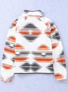 Astylish Western Wear Women Geometric Pattern Long Sleeve Snap Buttoned Zippered Pockets Fleece Jacket