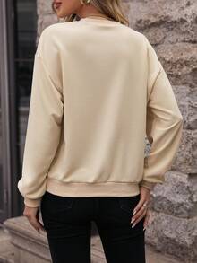 SHEIN LUNE 字母圖案落肩袖運動衫 - 杏色 - 查看 2