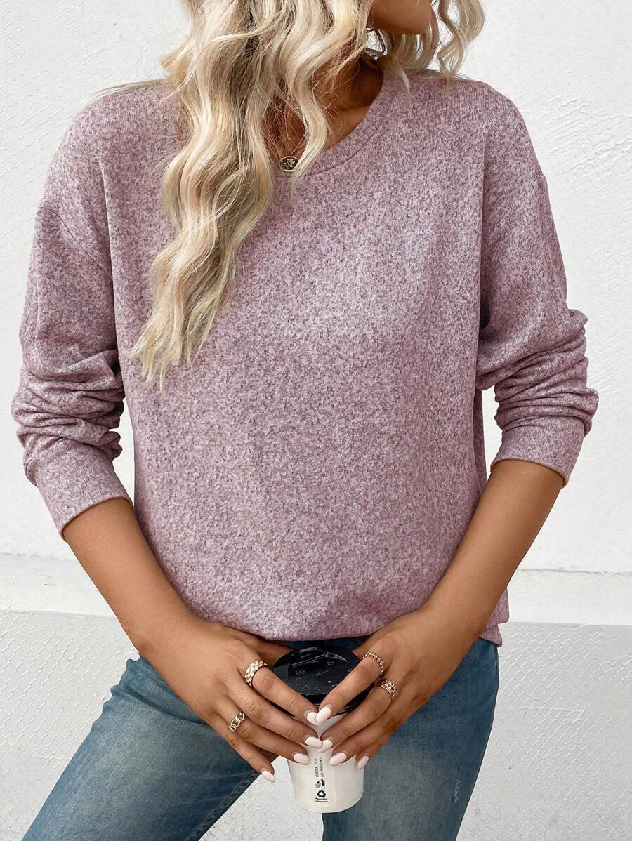 SHEIN LUNE 素色落肩T恤 - 藕粉色 - 查看 1