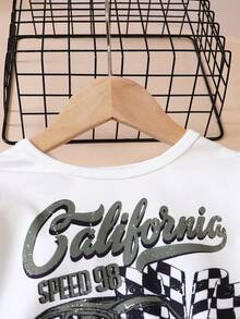 SHEIN 女小童汽車和字母圖案衛衣和褲子 - 綠色 - 查看 3