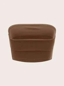 SHEIN ICON 女式無肩帶純色時尚針織上衣 - 棕色 - 查看 2