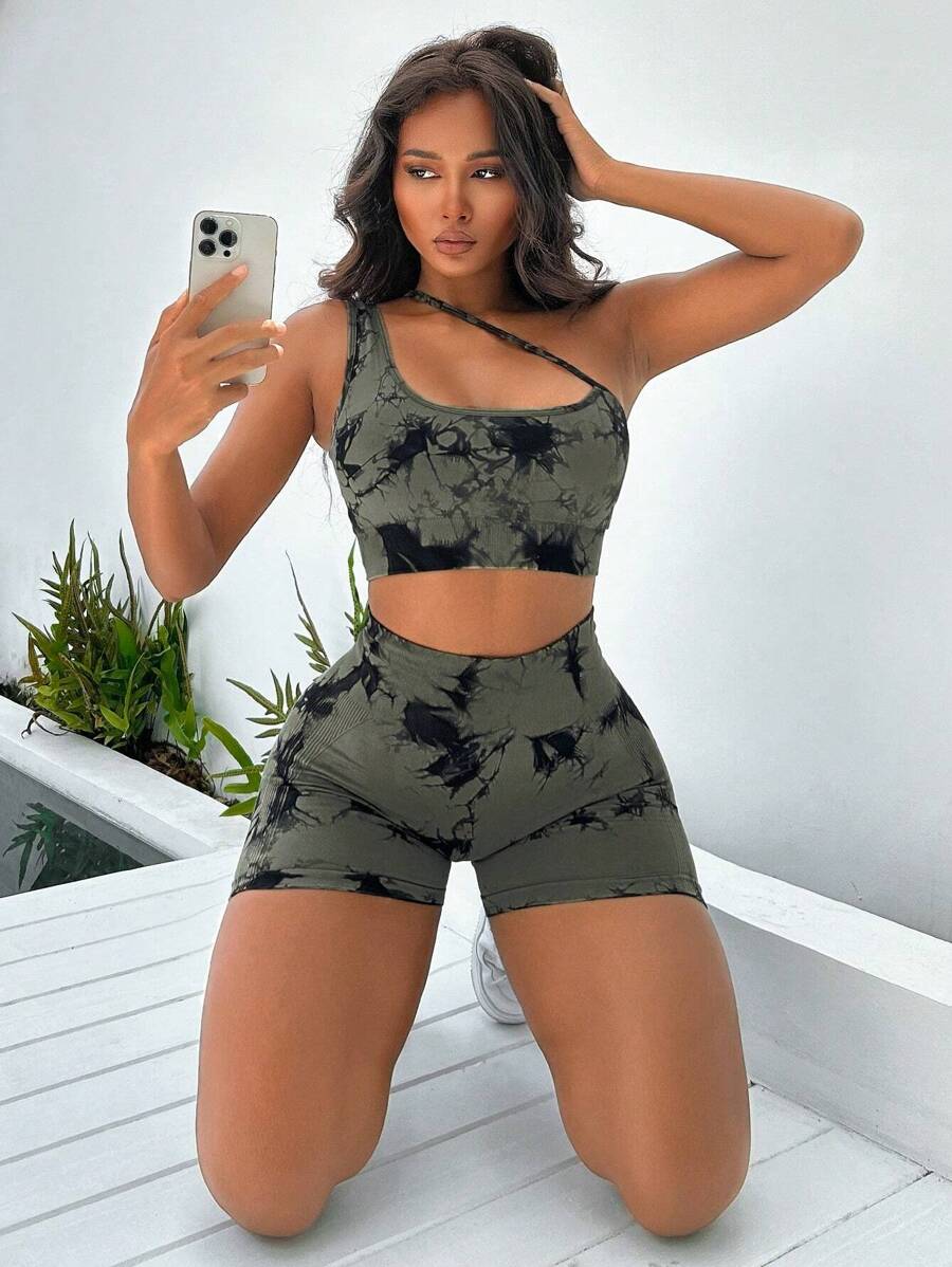 Slayform Bộ đồ thể thao nhuộm tie-dye co giãn cao liền mạch dành cho nữ Bộ đồ tập luyện dành cho nữ Bộ đồ tập gym dành cho nữ - Nhiều màu - Xem 1