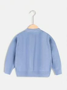 男小童條紋飾邊前紐扣開襟衫 - 霧霾藍 - 查看 2