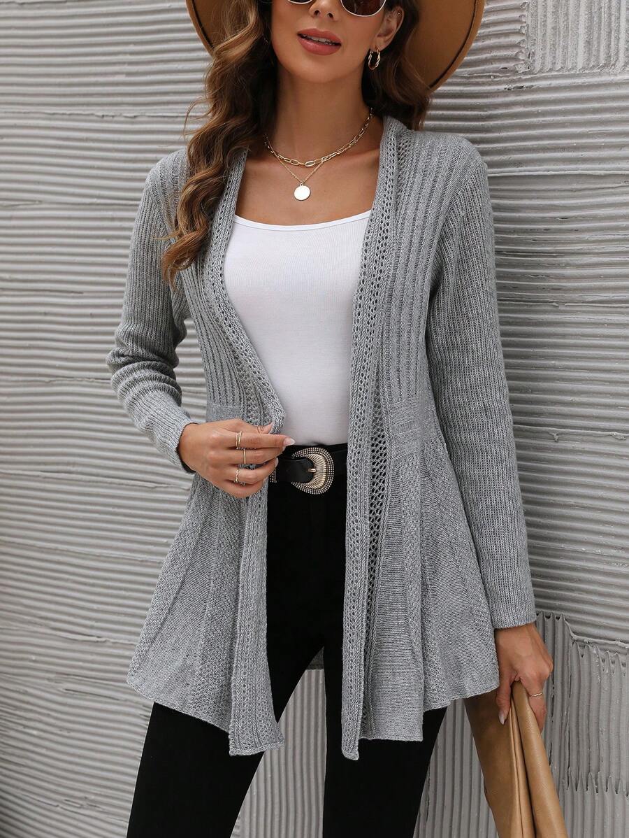 SHEIN LUNE Áo len cardigan thiết kế đơn giản - Xám - Xem 1