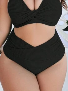 SHEIN Swim Curve Plus Solid High Waisted Bikini Bottom - Black - View 4
