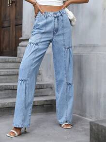 SHEIN Essnce 闊腿牛仔褲 - 淺色水洗藍 - 查看 4