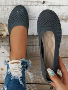 Women's Comfortable Plus Size Flat Shoes - Dark Grey - View 3