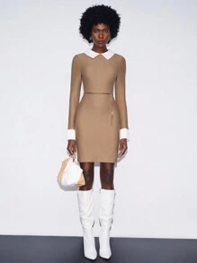 BizChic Contrast Collar Button Detail Dress Without Belt - Multicolor - View 3