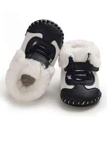 Pu時尚正式款式兒童靴,0-1歲男寶貝保暖絨毛靴子 - 藏蓝色 - 查看 6