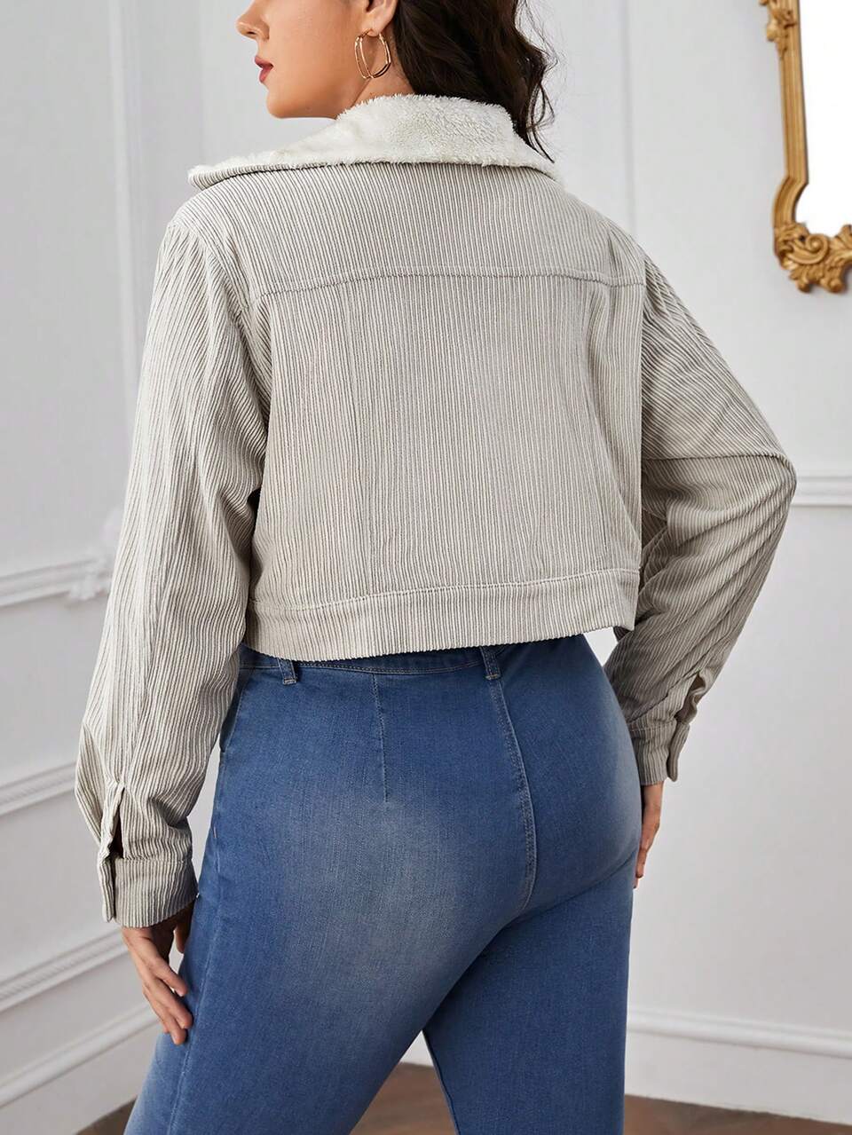 Plus Flap Detail Corduroy Jacket Fall/Winter