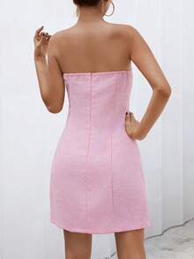 SHEIN Privé Vestido tubo con botón delantero con diseño de solapa - Rosa - Ver 2