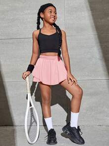 SHEIN Cô gái Tween Cao eo Túi điện thoại Hoạt động Váy quần - Hồng - Xem 6