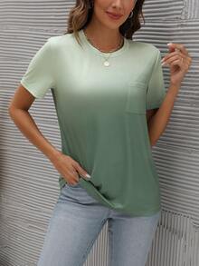 SHEIN LUNE Ombre Patched Pocket Tee - Army Green - View 4