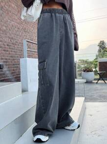 DAZY Flap Pocket Side Cargo Jeans,Baggy Jeans