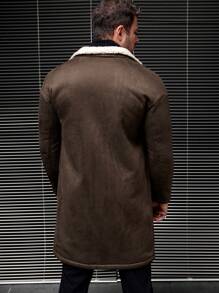 GENTILAND 1pc Loose Fit Men's Double Breasted Teddy Lined Coat - Chocolate Brown - View 2
