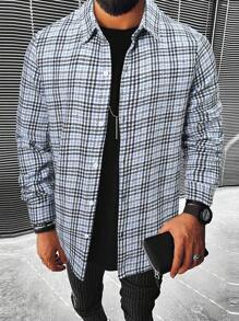 Manfinity Homme Men Houndstooth Print Button Front Overcoat - Blue - View 1