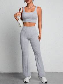 SHEIN PETITE Jednolity Crop top na ramiączkach & Spodnie z rozszerzanymi nogawkami