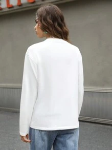 SHEIN Unity 字母圖案落肩T恤 - 白色 - 查看 2