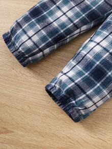 男嬰格紋前蝴蝶結連身背心和褲子