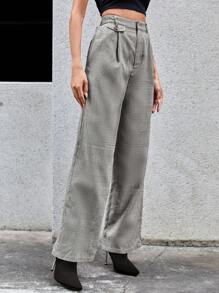 SHEIN Essnce Plaid Print Slant Pocket Suit Pants - Multicolor - View 1