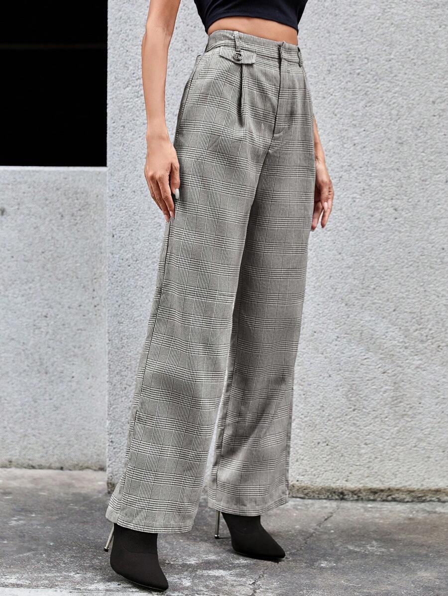 SHEIN Essnce Plaid Print Slant Pocket Suit Pants - Multicolor - View 1