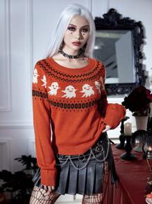 Joress PUNK Jersey Halloween con patrón de cráneo de manga raglán