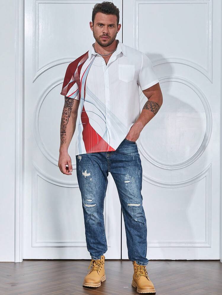 Hommes Plus Chemise À Blocs De Couleurs Avec Poche