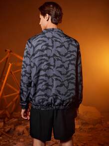 BATMAN X SHEIN 男士1入組滿版印花字母補丁細節夾克 - 黑色 - 查看 2