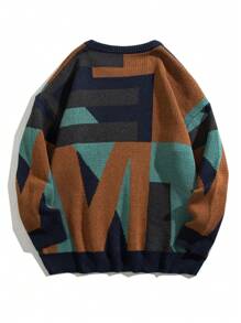 Men Geo Pattern Drop Shoulder Sweater - Black - View 2