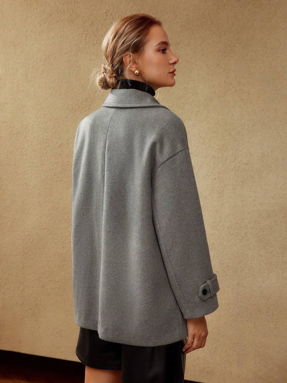 DOUBLE-BREASTED WOOL-BLEND PEA COAT