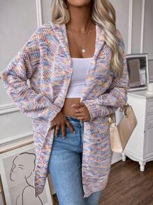 SHEIN LUNE Thuốc nhuộm Không gian Thả vai áo có mũ Áo len Duster - Nhiều màu - Xem 5