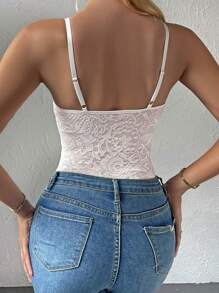 SHEIN Allurite Solid Lace Cami Bodysuit - White - View 2