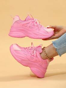 蜜粉粉色時尚甜美厚底粗跟女子運動鞋，休閒運動鞋 - 彩色 - 查看 1