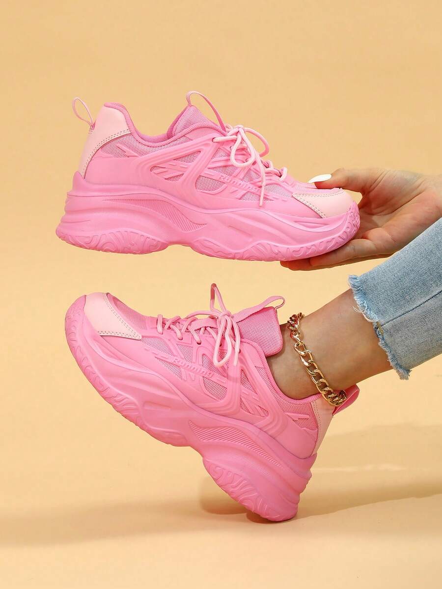 蜜粉粉色時尚甜美厚底粗跟女子運動鞋，休閒運動鞋 - 彩色 - 查看 1