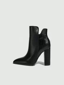 Fall/Winter Women's Pointed Toe Side Zipper Stylish Boots With Thick High Heels,Match Any Cardigan,Boots For Women - Black - View 4