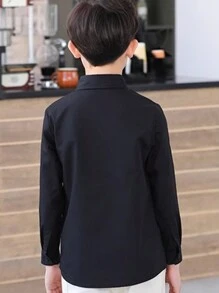 青少年男孩纯色纽扣前襟衬衫