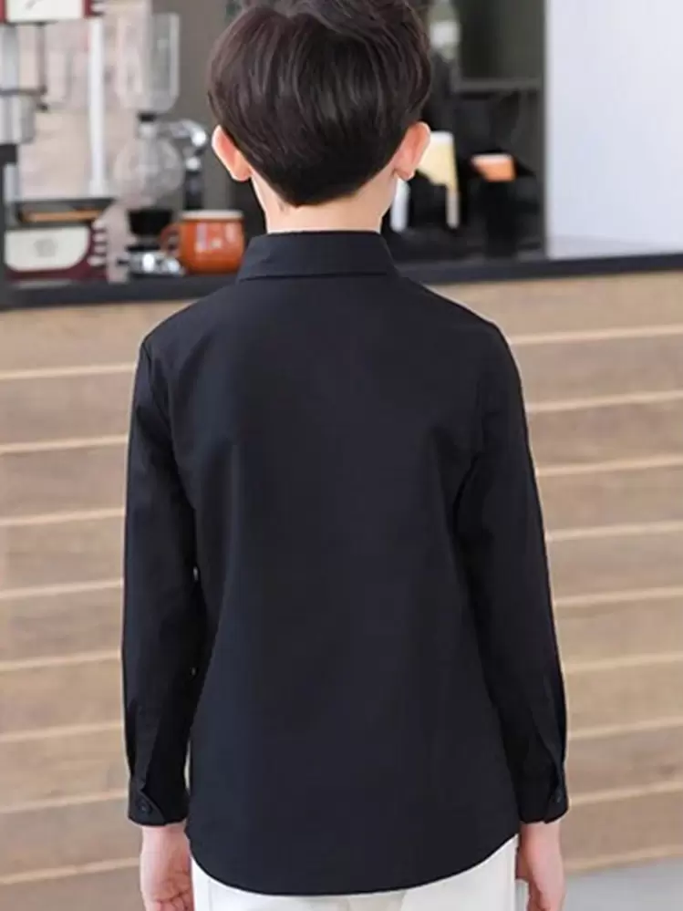 قميص أمامي بأزرار للفتيان المراهقين - الأسود - مشاهدة 2