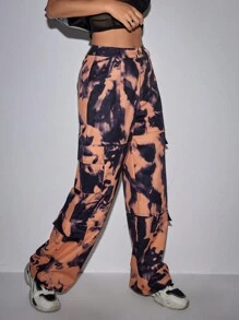 SHEIN Unity Tie Dye Flap Pocket Side Cargo Pants - Burnt Orange - View 5