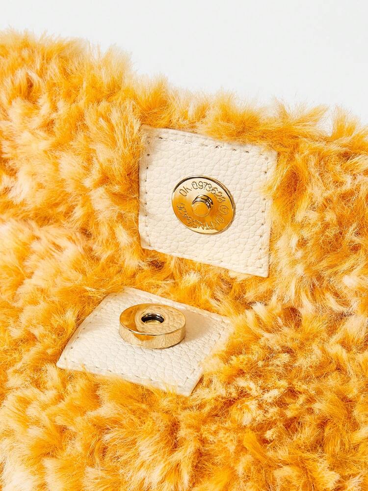 SHEIN VCAY Contrast Color Plush Flap Square Shoulder Bag With Fashionable Chain Strap - Yellow - View 6