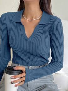 DAZY Women's Solid Stand Collar Long Sleeve Business Casual Pullover Sweater, Autumn,Long Sleeve Tops,Fall Women Clothes - Blue - View 2