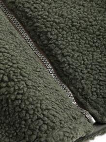 DAZY 拉鍊式下垂肩泰迪外套 - 綠色 - 查看 6