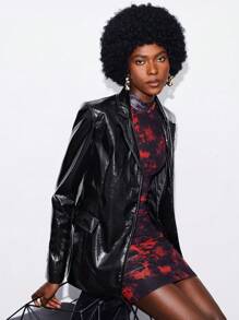 Maija Lapel Neck Patent Jacket - Black - View 6