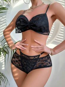 Spicy Aura Women Sexy Lingerie Memotong Sheer Plain Seksi - Hitam - View 3
