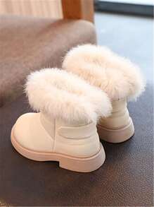 兒童冬季新款時尚、舒適、保暖的平底靴 - 白色 - 查看 4
