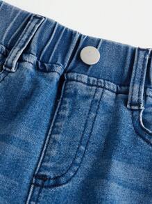 小女童破洞抽鬚漂白水洗牛仔褲 - 淺色水洗藍 - 查看 4