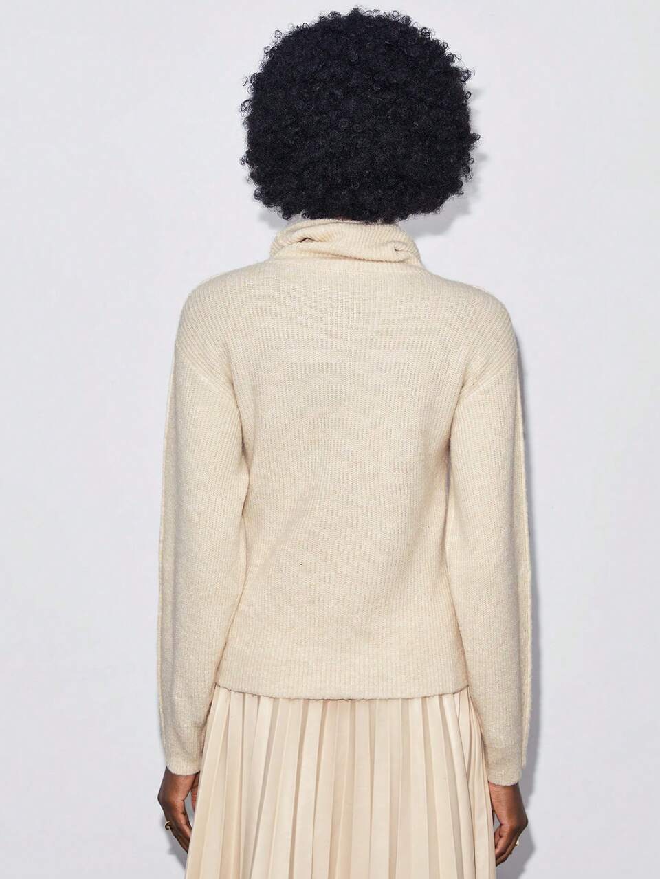 Funnel Neck Drop Shoulder Sweater Without Belt