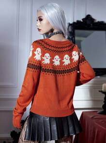 Joress PUNK Jersey Halloween con patrón de cráneo de manga raglán