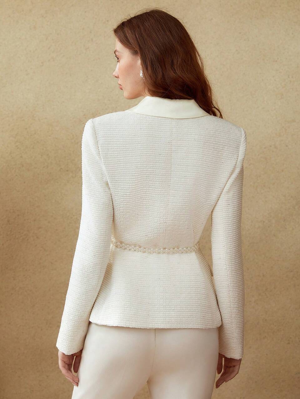 MOTF PEARL BELT SATIN LAPEL BLAZER